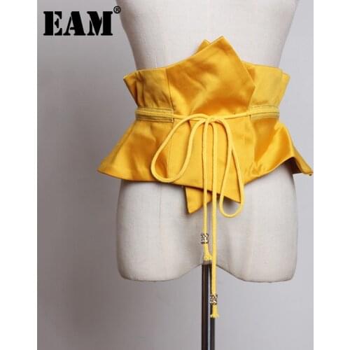 [EAM] Yellow Irregular Double Layers Bandage Wide Long Belt Personality Women New Fashion Tide All-match Spring 2021 1U209