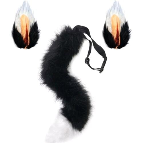 Halloween 65cm animal black and white orange white fox cosplay tail ear set cosplay prop party adjustable strap