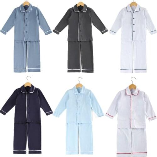 Cotton Pajamas Children Clothes Long Sleeve Pjs Buttons Up Toddler Sleepwear Blank Boys Pajamas