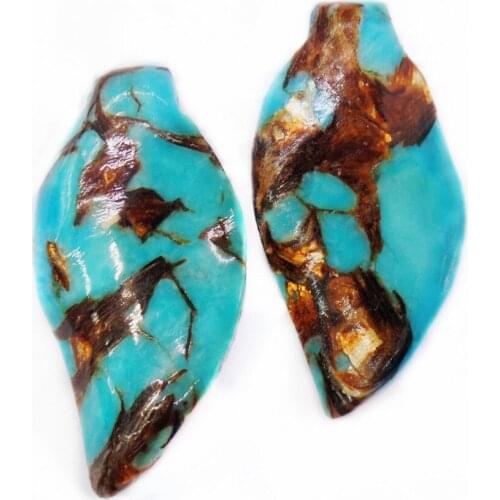 2Pcs 40x20x7mm Wholesale Blue And Bronze Sea Sediment Jasper & Pyrite Leaf Shape Height Holes Bead DIY Jewelry Accessories S867