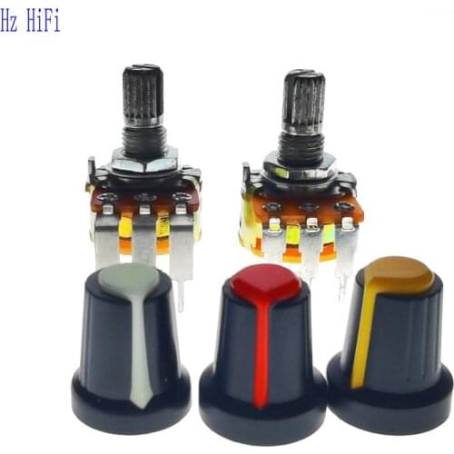 3PCS HOT New Single Potentiometer WH148 15MM B5K B10K B20K B50K B100K B500K Bent Foot With Switch For Amplifier Audio