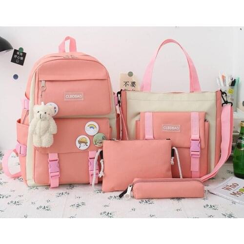 4 Pieces Set Hip Hop Women Laptop Backpack Canvas School Bags For Teenage Girls Casual College Student Kids Book Bag 2021