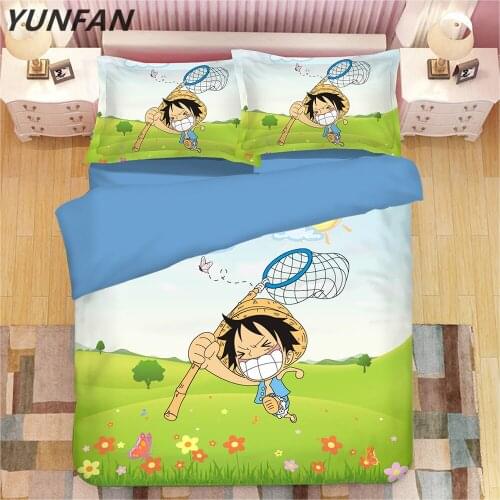 3D Japanese Anime Teen Bedding Set Twin Queen King Size ONE PIECE Duvet Cover with flowers green Pillowcase College Dorm Bedroom