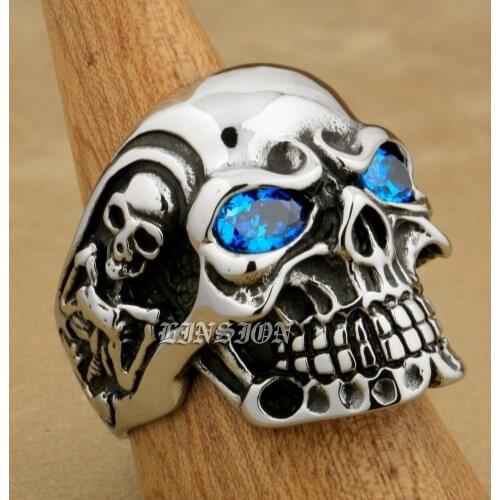 LINSION Huge Heavy 316L Stainless Steel Ellipse CZ Eyes Titan Skull Mens Boys Biker Rock Punk Ring 3AX01