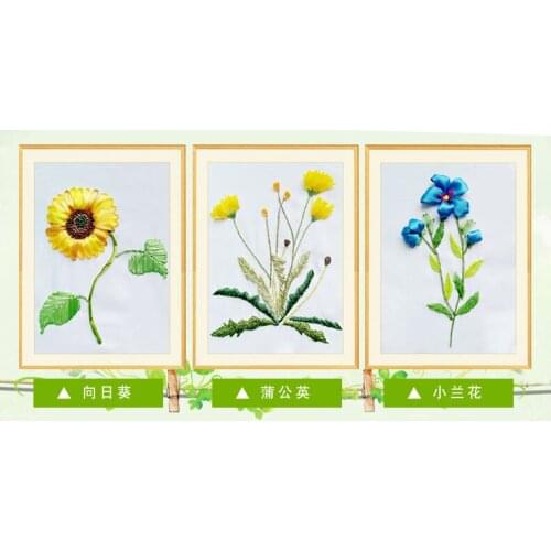 24x30cm Plant flowers Ribbon embroidery kit stain painting set handcraft kit DIY handmade needlework art home decor
