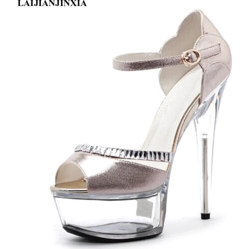 New summer promotion 15cm sequins ultra high heel crystal sandals, female professional model love large Dance Shoes