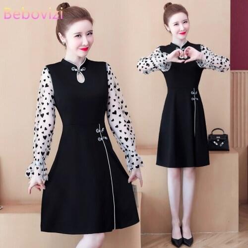 Plus Size M-4XL Spring Autumn New 2021 Fashion Modern Cheongsam Dress Women Long Sleeve Qipao Traditional Chinese Clothes