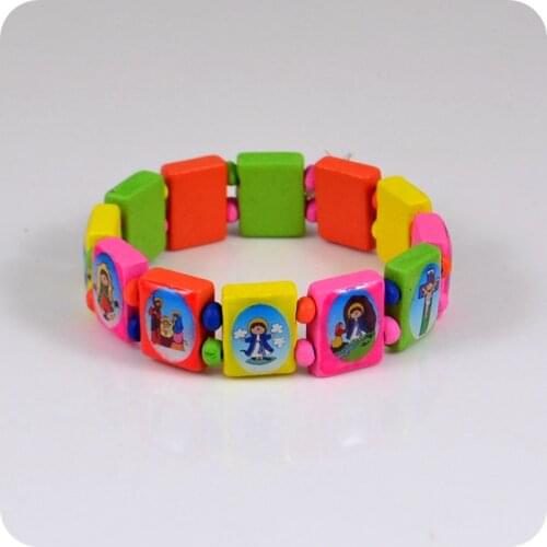 NEW 6x Cartoon JESUS SAINTS Maria Angel Wood Rosary Beads Bracelet Fashion Catholic Christian Orthodox Religious Jewelry