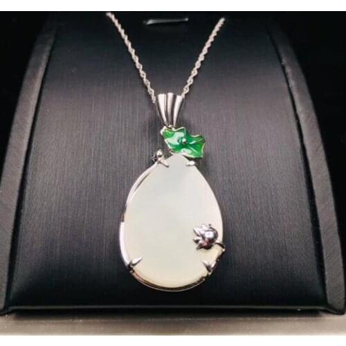 925 Silver Necklace Chinese Hand-carved Hetian Jade Pendant Lucky Amulet Fine Jewelry