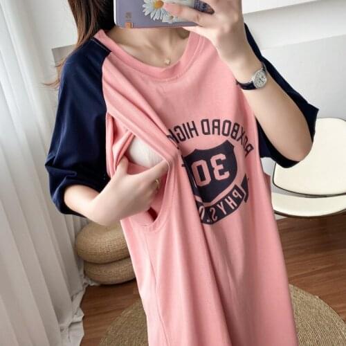 Postpartum breastfeeding clothes go out summer cotton long short sleeve dress breastfeeding skirt moon dress summer