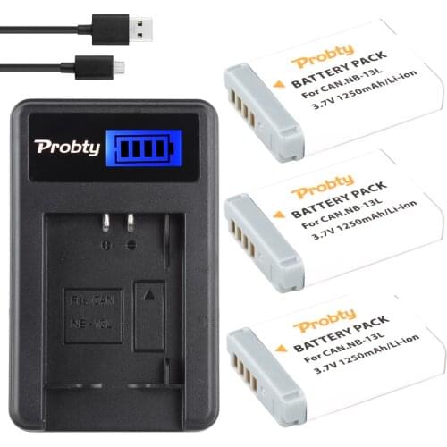 Probty 3pcs 3.7v NB-13L NB13L Digaital batteries + LCD Charger For Canon PowerShot G5 X G5X G7 X G7X Mark II G9 X G9X SX720 HS