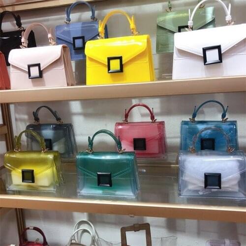 New Jelly Bag Transparent Pvc Female Bag Gradient Color Small Square Bag Handbag Shoulder Diagonal Lady Bag Pvc Bags Transparent