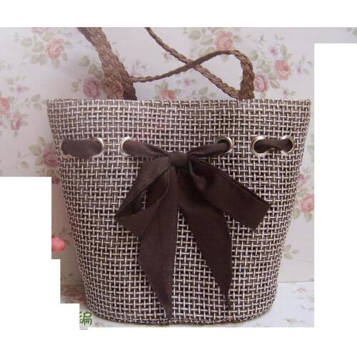 38cm big straw Bag Hole Bow Hollow up woven Bag Summer Bag A2832