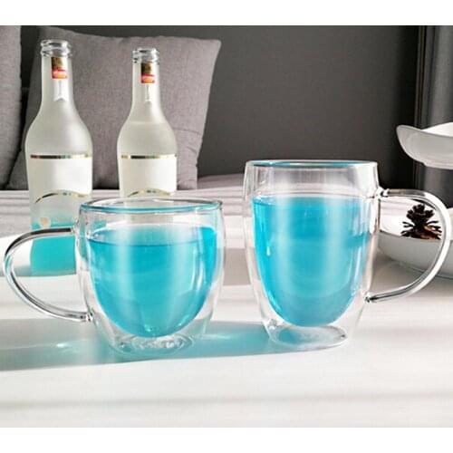 Wholesale 250/350/450ml Double Wall Transparent Heat Resistant Glass Cup Office Coffee Espresso Tea Beer Milk Handle Mug
