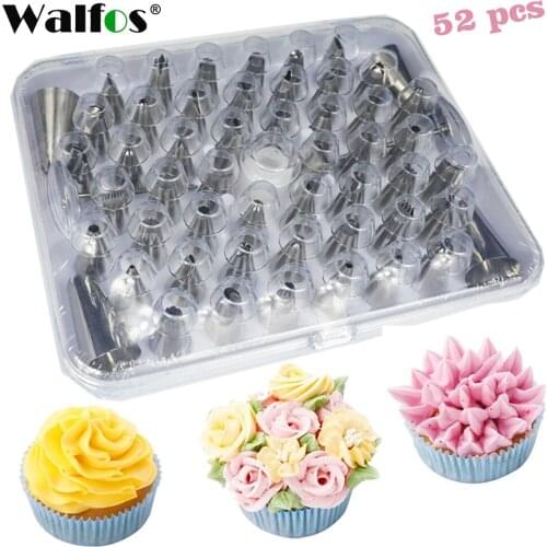 Walfos 52PCS/SET Stainless Steel Russian Tulip Icing Piping Nozzles Pastry Tips Set For Cake Decorating Sugar Craft Tools