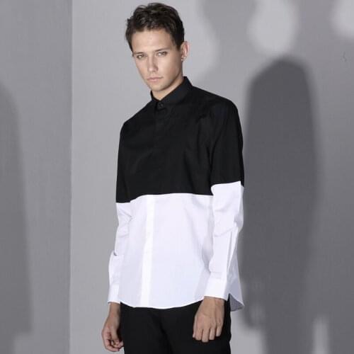 S-5XL 2019 NEW mens clothing Hair Stylist fashion Black and white splicing Shirt male Plus Size singer costumes