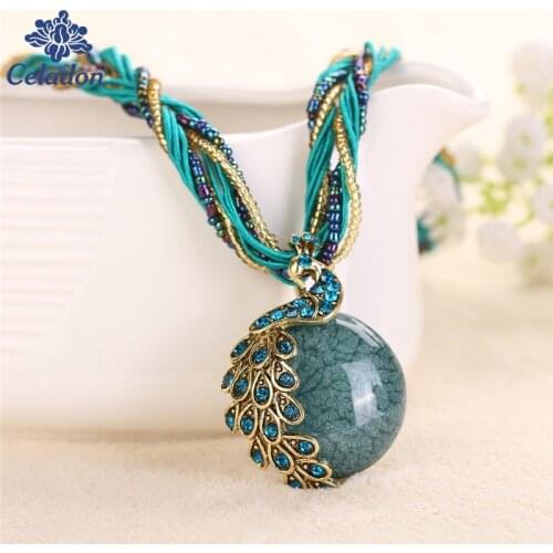 2017 New 17 Color To Choose Bohemian Style Accessories Peacock Stone Pendant For Women Jewelry Party Gift