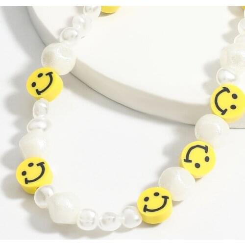Imitation pearl happy smile face beads necklace for women bohemia summer strand necklace wholesale items cheap