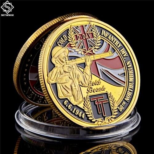 1944.6.6 D.Day WWII Gold Infantry Division 50th Northumbrian Gold Beach of Normandy Challenge Coin