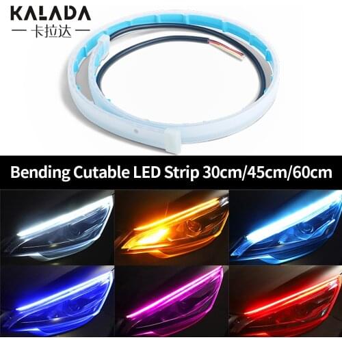 2 pcs 30 45 60cm Cutable Flexible Silicone Gel Waterproof External Headlight Led Car Light Strip Flowing Drl Turn Signal Lamp