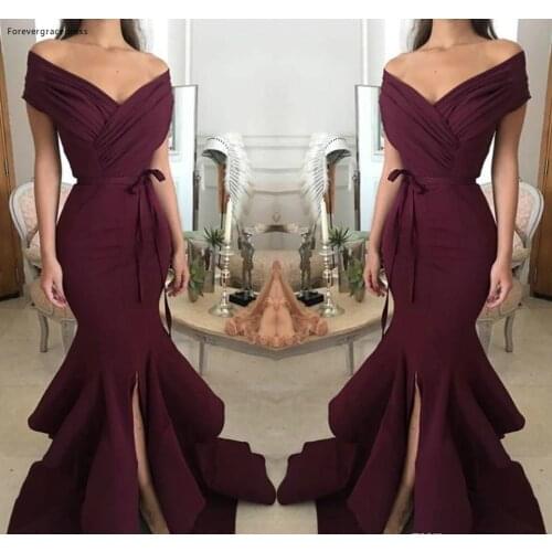 2019 Burgundy Prom Dress Mermaid Off Shoulder Long Formal Pageant Holidays Wear Graduation Evening Party Gown Plus Size