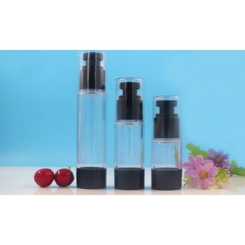 30ml round head clear plastic black airless bottle recover complex eye essence serum/lotion/emulsion liquid foundation packing