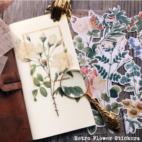 40pcs/lot Kawaii Stationery Stickers Retro flower plant illustration Album Junk Journal Happy Planner Diary Stickers