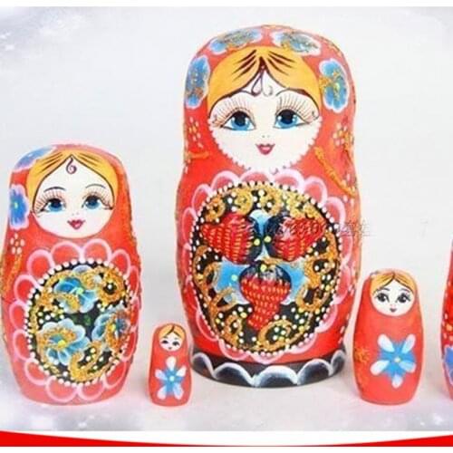 5 Layer Hand-Painted Russian Dolls Dry Basswood Strawberry Pattern Matryoshka Nesting Dolls Education Toys for Children L50