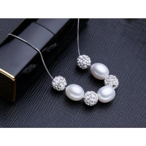 9-10mm Natural Freshwater Pearl Silver Necklace Pendant crystal necklaces pendants