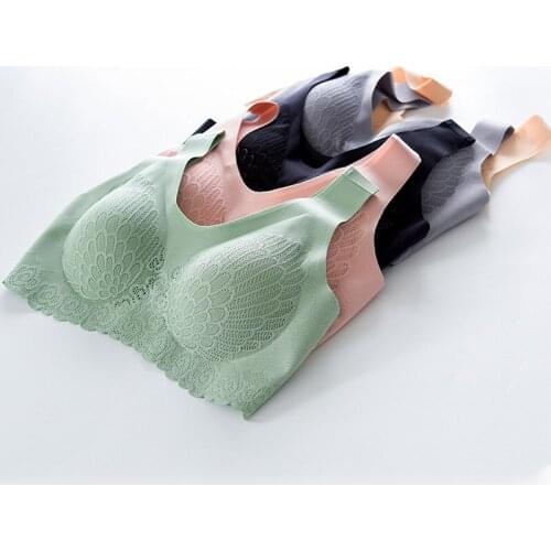 PERFERING Plus Size Bra 3XL4XL Seamless Bras For Women Underwear BH Sexy Lace Brassiere Push Up Bralette With Pad Vest Top Bra