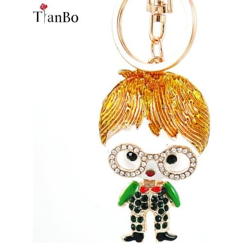 Lovely Glasses Boys Enamel Crystal Figure Keychains Keyrings for Women Purse handbag Pendant Girl Gift Key Chain Holder