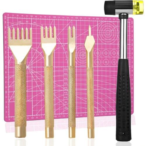 LMDZ Hole Punches 1/2/4/6 Prong Spacing Punch Tool with A4 Cutting Mat Hammer Leather Working Kit for Leather Stitching Sewing