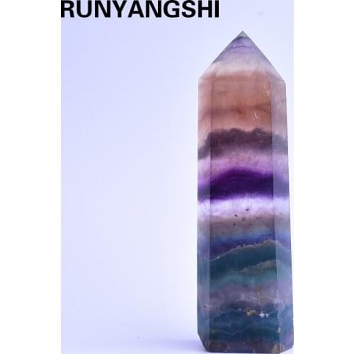 13-14cm Natural crystal fluorite hexagonal single point crystal column Striped color fluorite crystal wand for home Ornament