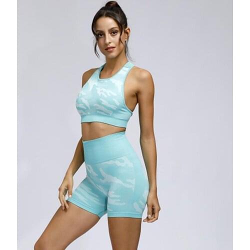 Camo Seamless Set Yoga Sports Wear Women Fitness Clothes Yoga Shorts Leggings + Bra Top Sport Crop Gym Sports Suits
