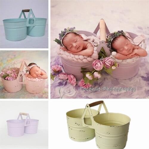 Coconut Newborn baby photo props Baby photo theme props Twin baby photo bucket retro old