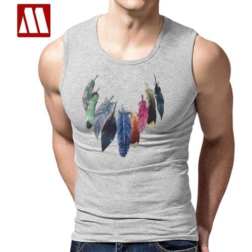 Fashion Feather Necklace Printing Vest Brand High Quality 100% Cotton Mens Tank Tops Summer Male Bodybuilding Undershirts Vests