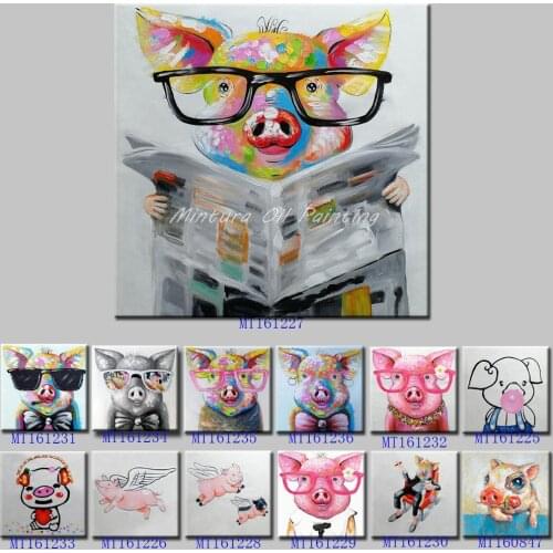 Mintura Art Hand Painted Acrylic Canvas Oil Paintings Pig Modern Abstract Animal Wall Art Picture Kids Room Home Decor No Frame