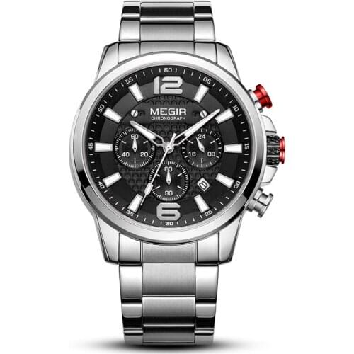 Mens Sports Chronograph Watches Luminous Waterproof Stainless Steel Quartz Watch for Men Date Calendar Business Wristwatches