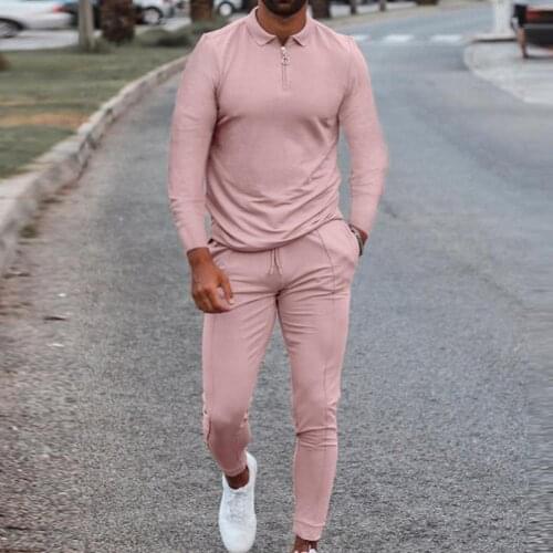 Mens Tracksuit Spring Autumn Clothes Sportswear 2 Piece Set Long Sleeve Polo Shirt+Pants Solid Sweatsuit Sports Suits For Male
