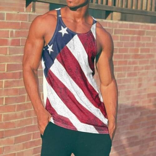 Men Vest 2021 Stars Printing American Flag Print Stripe O Neck Pullover Vest Patriotic Top for Independence Day