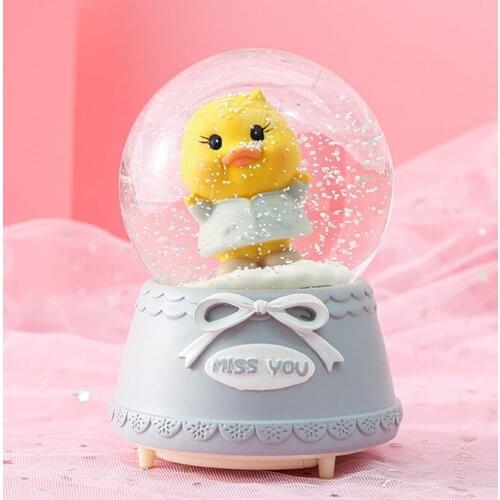 Crystal Ball Music Box chick Chickens Birthady Gifts Star Glowing Snowflakes Music Box Home Decoration Desktop Ornament