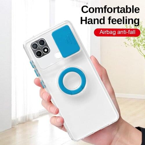 Soft Push Pull Transparent Phone Case For OPPO A15 Stand Ring Bumper Back Cover Shell Coque Fundas For O PPO A15s A 15 15s 6.52"