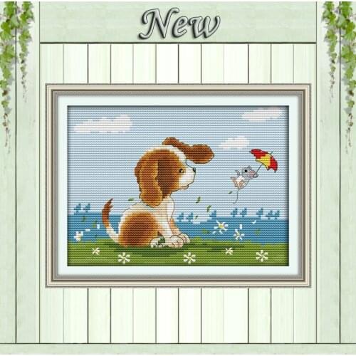 Good bye friend diy painting DMC 14CT 11CT Cross Stitch Needlework Kits Counted Print on canvas Embroidery Sets mouse dog flower