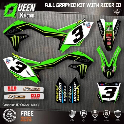 Queen X MOTOR Custom Team Graphics Decals Stickers Kit For Kawasaki Decal 2016 2017 2018 KXF 450 003