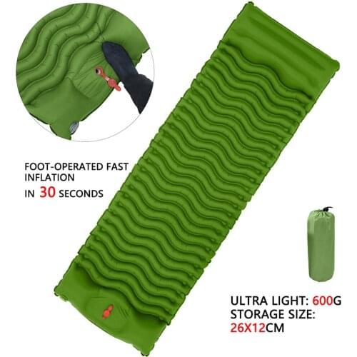Outdoor Foot-Type Inflatable Camping Cushion Ultralight Beach Hiking Travel Air Mattress Mat Portable Moisture-Proof Picnic Pad