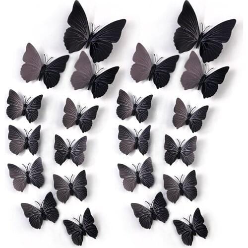 12pcs/Set Beautiful Butterfly Sticker Black Butterflies Wall Sticker With Pin for Kid Room Wall Decals Home Decor Art Decals Hot