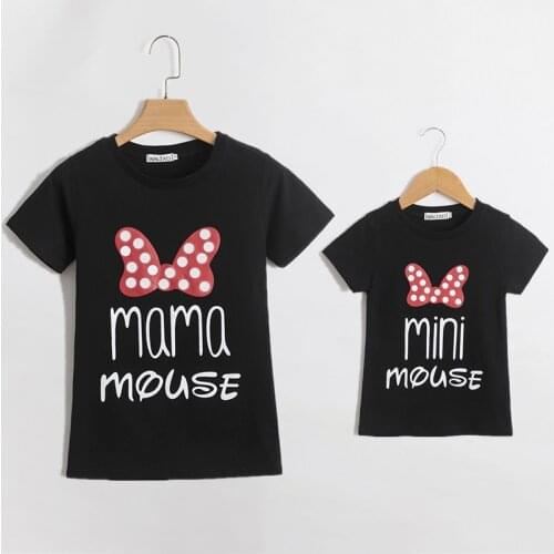 Family Matching Outfits Mother and Daughter Mama Mini Mouse T Shirt Look Girls Women Summer Cotton Tops Mommy and Me Clothes