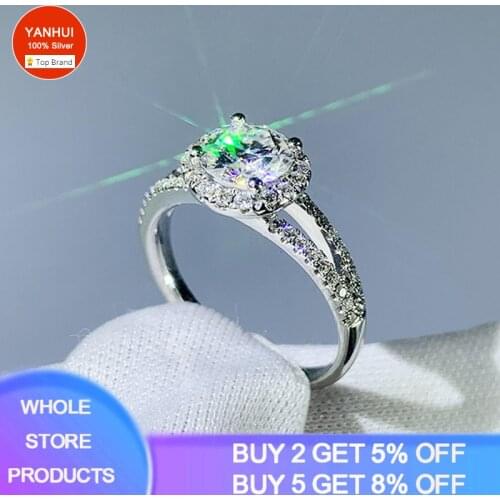 With Certificate 8mm Zirconia Gemstone Solitaire Ring With S925 Logo Original Solid Silver Wedding Band Promise Engagement Rings