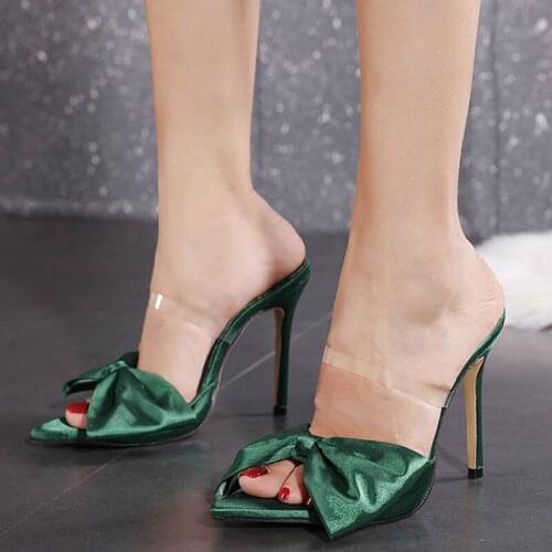 Slippers Western Style 2021 Spring Summer Fashion Casual Designer Simple Pointed Stiletto Bow One-word Sandals