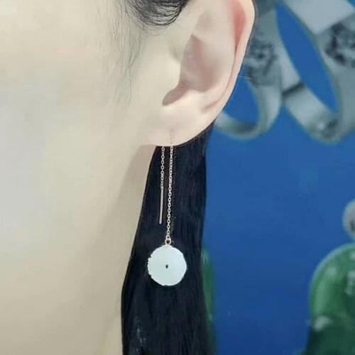 SHILOVEM 18k yellow gold real Natural white Jasper drop earrings classic fine Jewelry women wedding gift new 12mm myme1212888hby